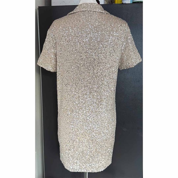 Sunday in Brooklyn Women XSP Sequin Short Sleeve Mini Tunic Shirt Dress EUC - Picture 4 of 9